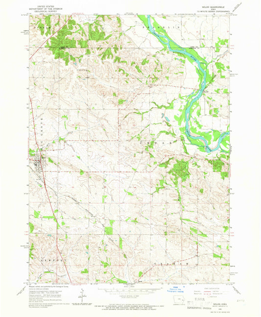 Classic USGS Solon Iowa 7.5'x7.5' Topo Map Image