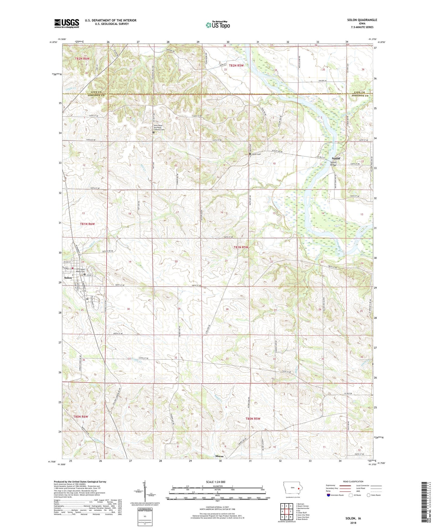Solon Iowa US Topo Map Image
