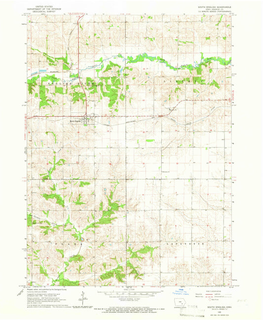 Classic USGS South English Iowa 7.5'x7.5' Topo Map Image