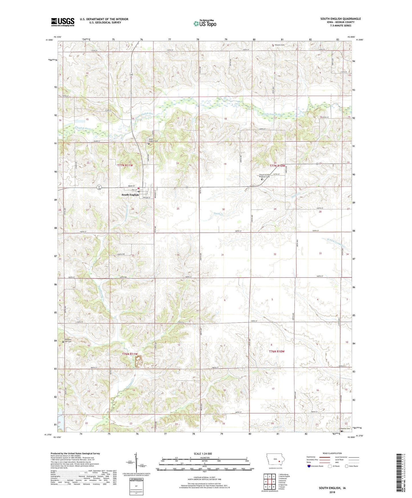 South English Iowa US Topo Map Image