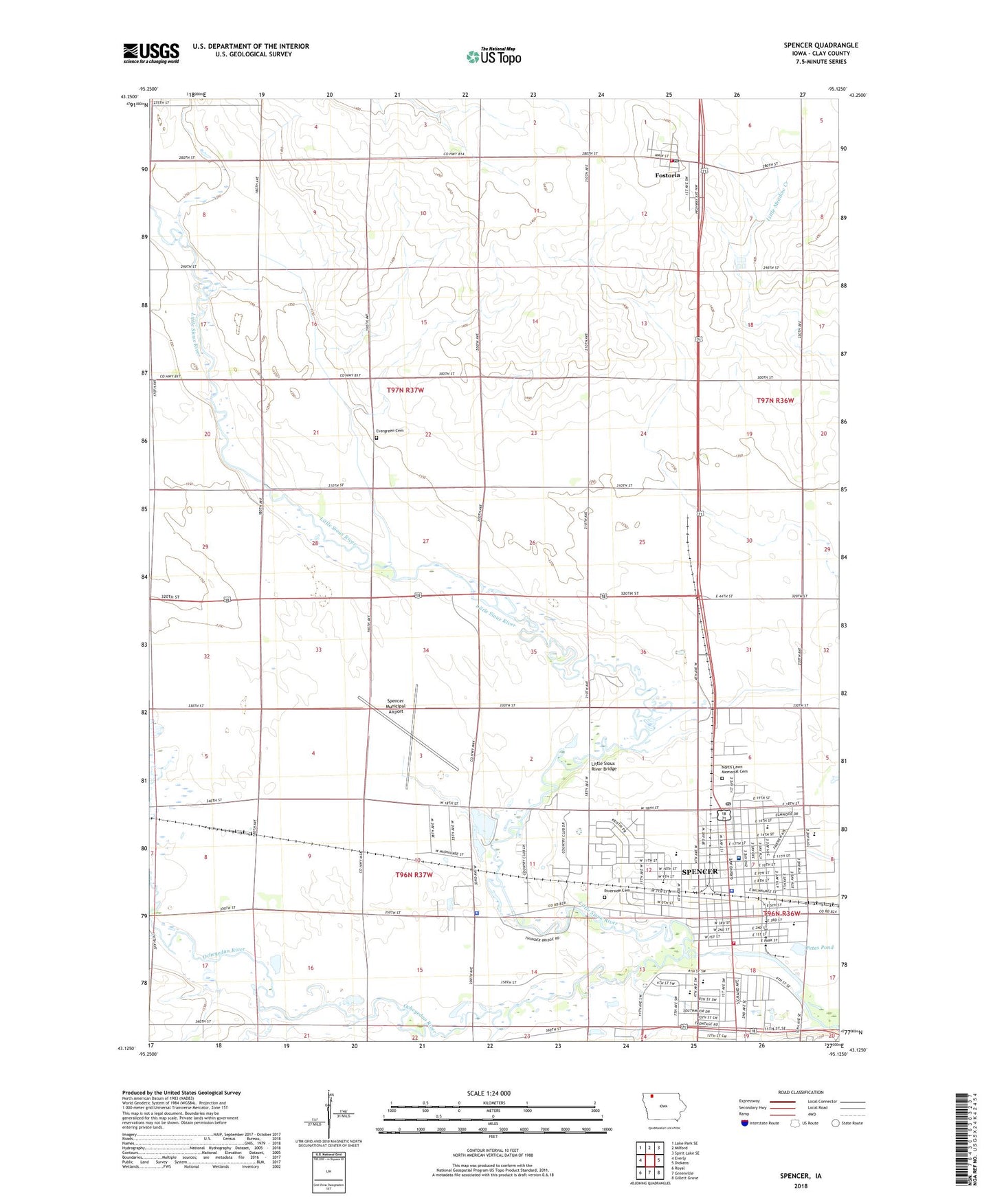 Spencer Iowa US Topo Map Image