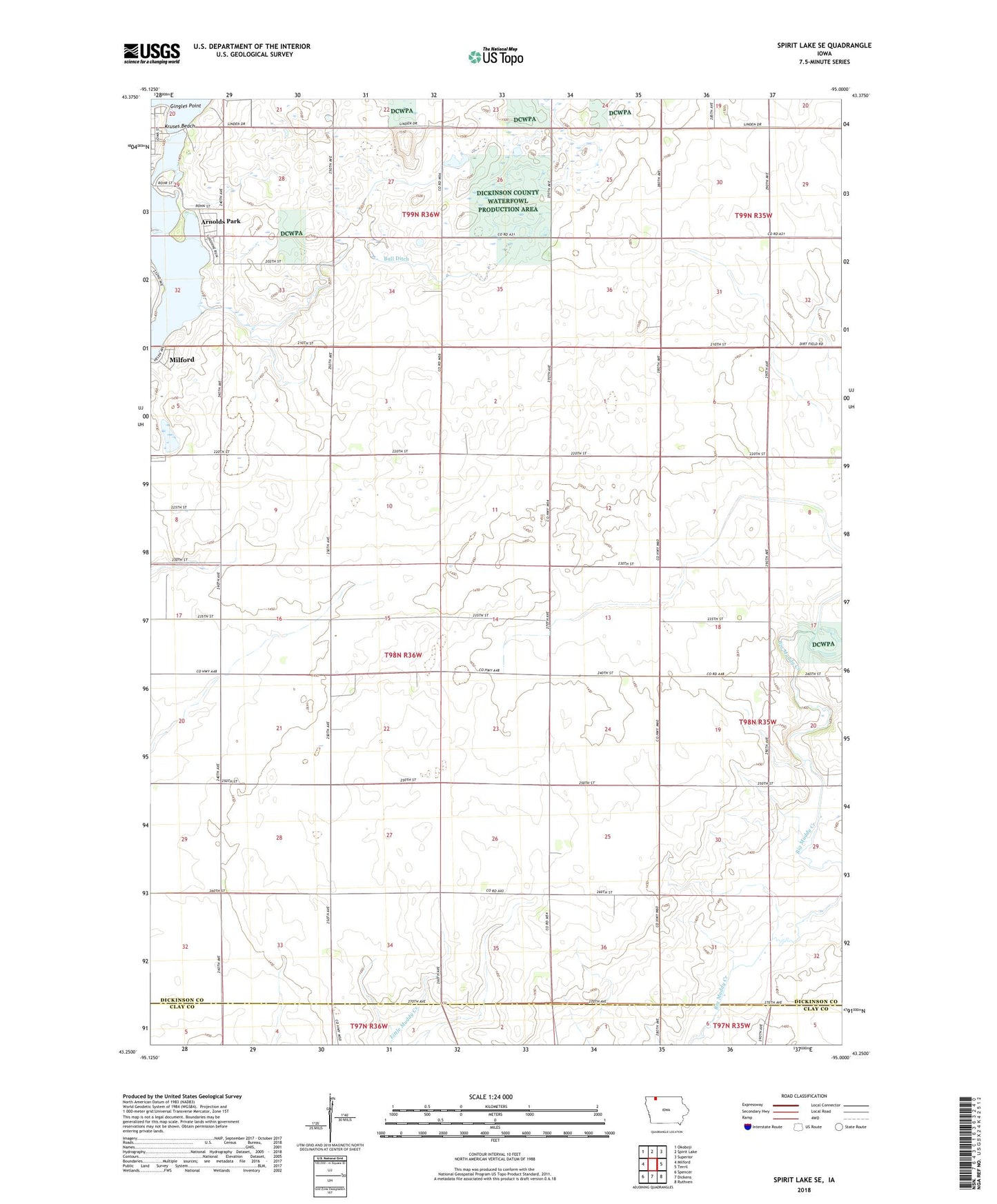 Spirit Lake SE Iowa US Topo Map Image