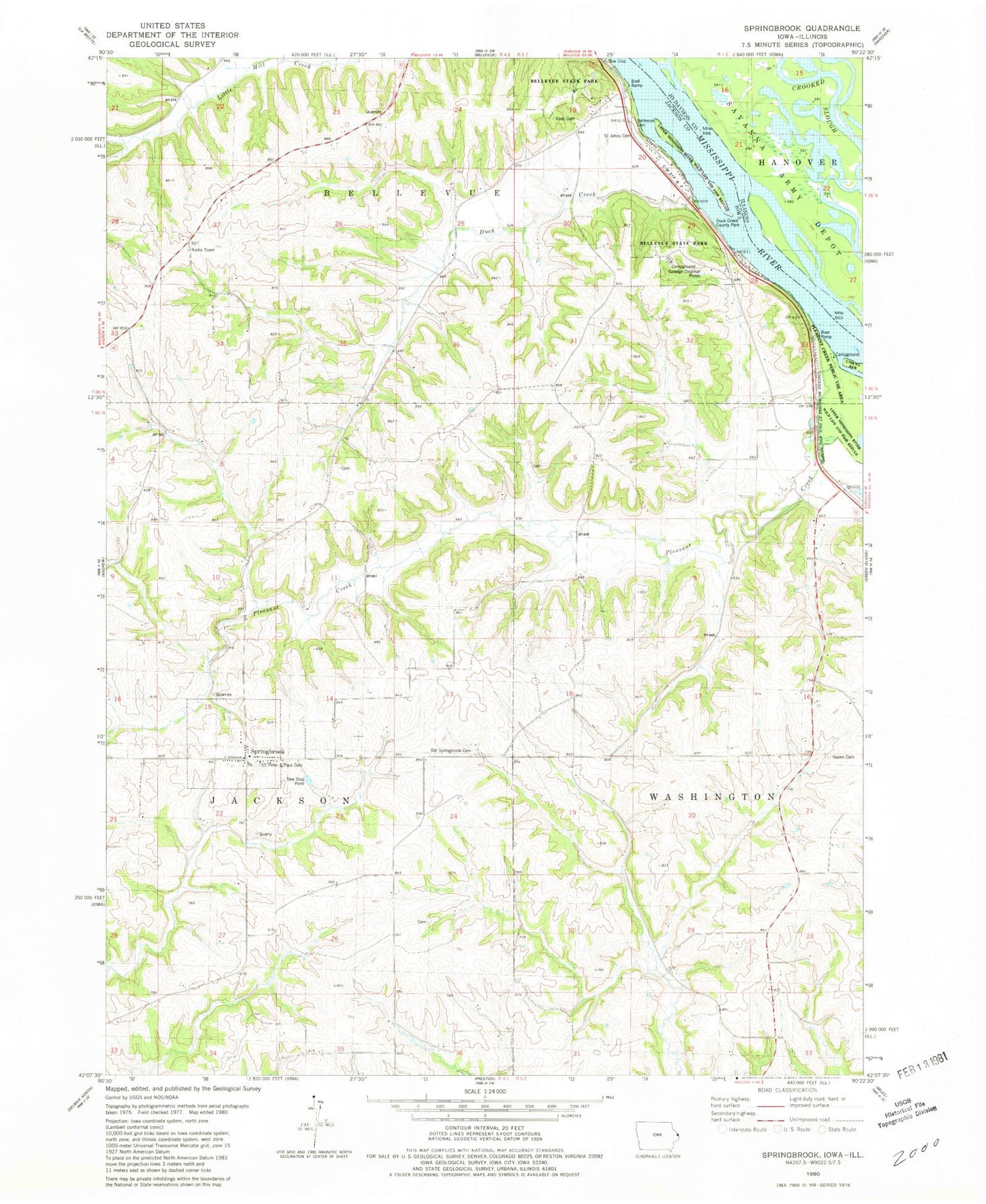 Classic USGS Springbrook Iowa 7.5'x7.5' Topo Map Image