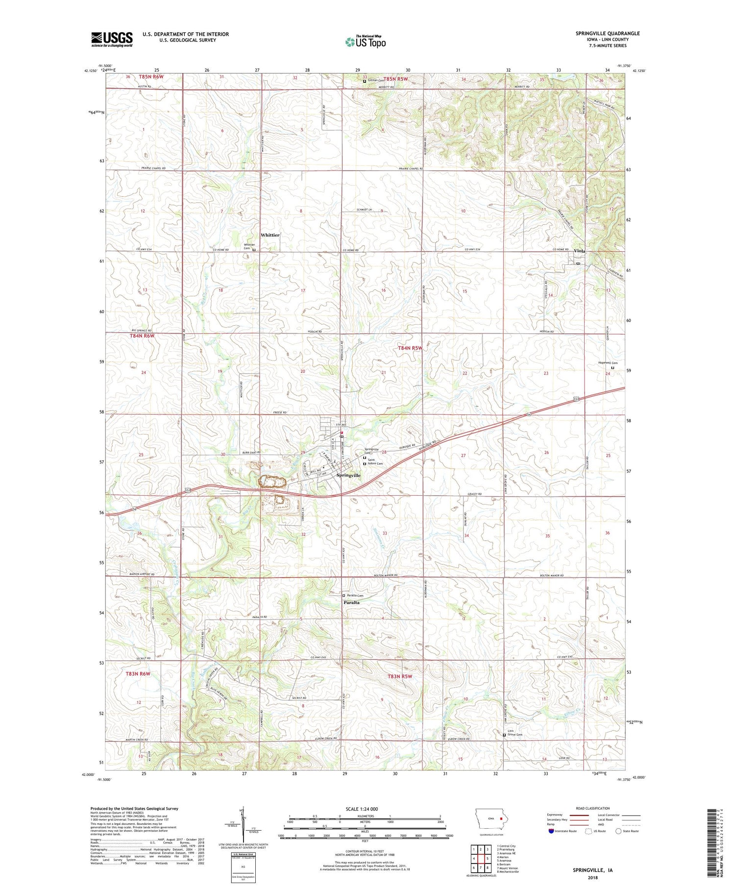 Springville Iowa US Topo Map Image