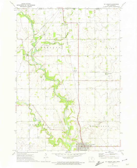 Classic USGS Saint Ansgar Iowa 7.5'x7.5' Topo Map Image