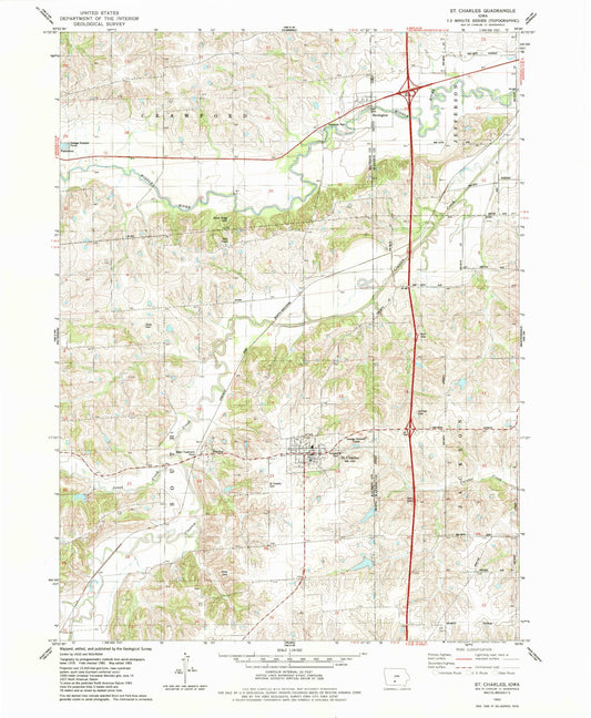 Classic USGS Saint Charles Iowa 7.5'x7.5' Topo Map Image