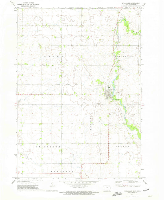 Classic USGS Stacyville Iowa 7.5'x7.5' Topo Map Image