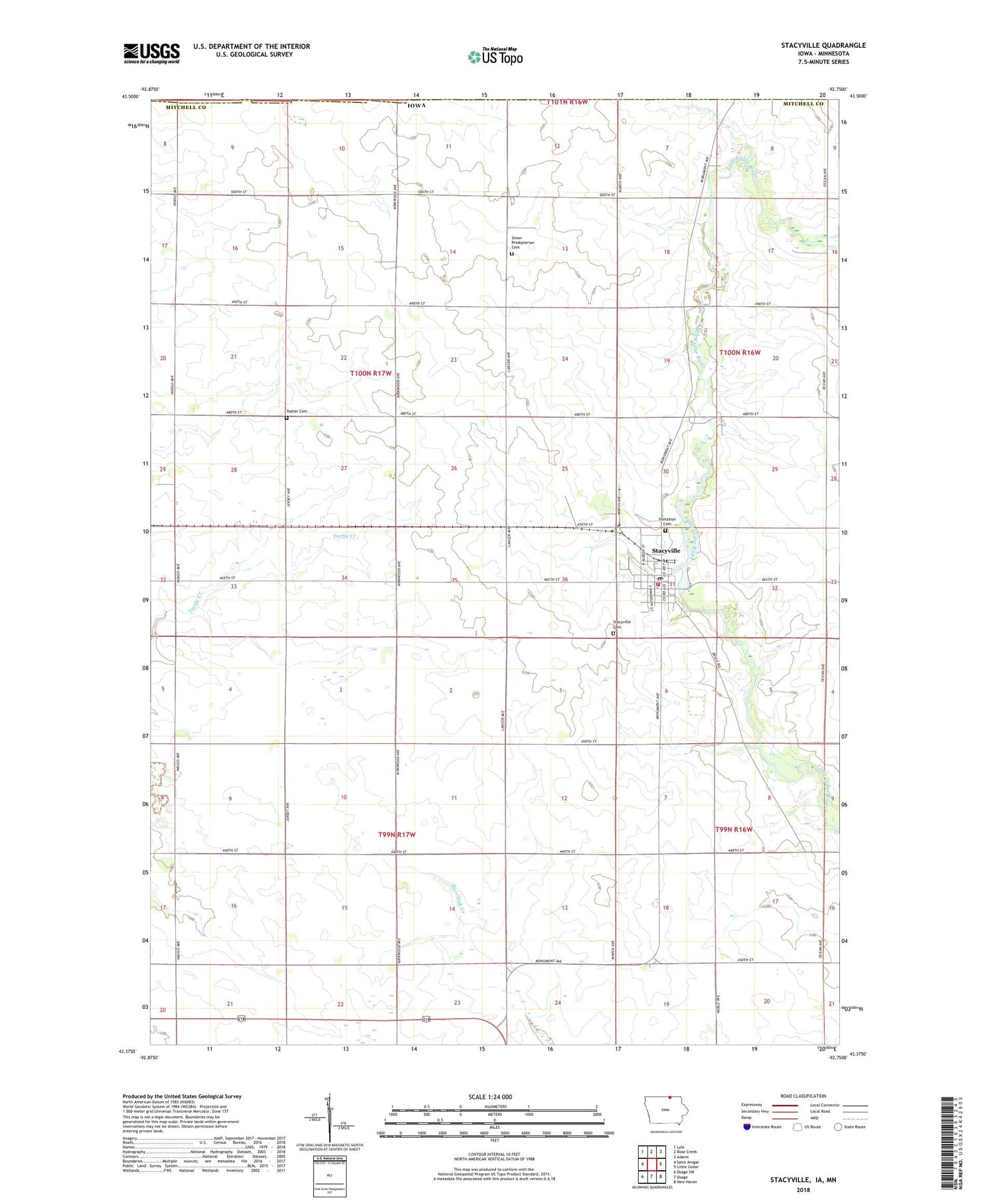 Stacyville Iowa US Topo Map Image