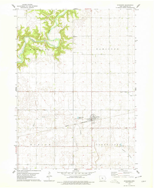 Classic USGS Stanhope Iowa 7.5'x7.5' Topo Map Image