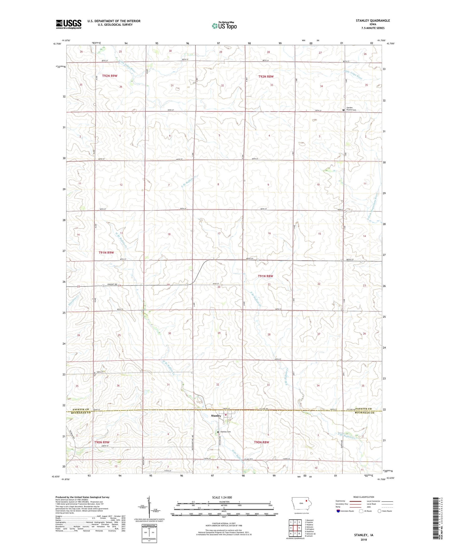 Stanley Iowa US Topo Map Image