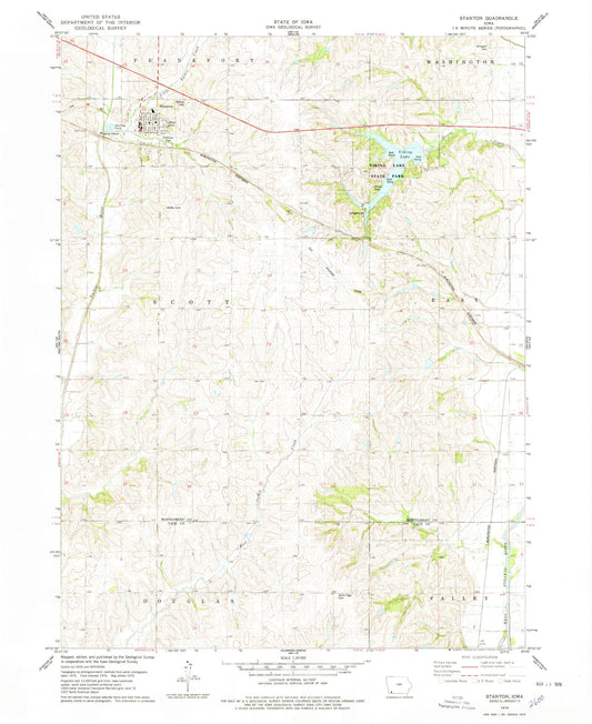 Classic USGS Stanton Iowa 7.5'x7.5' Topo Map Image