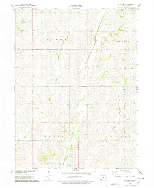 Classic USGS Stanton SW Iowa 7.5'x7.5' Topo Map Image