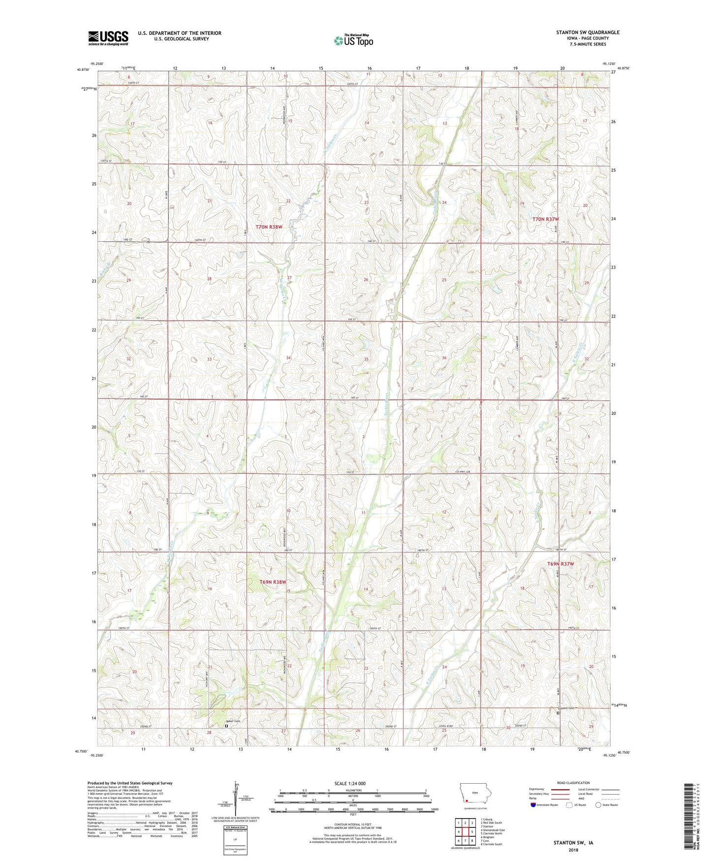 Stanton SW Iowa US Topo Map Image