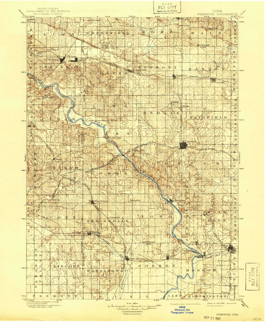 Historic 1901 Stanwood Iowa 30'x30' Topo Map Image