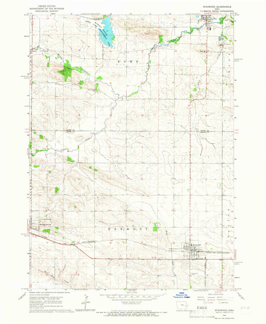 Classic USGS Stanwood Iowa 7.5'x7.5' Topo Map Image
