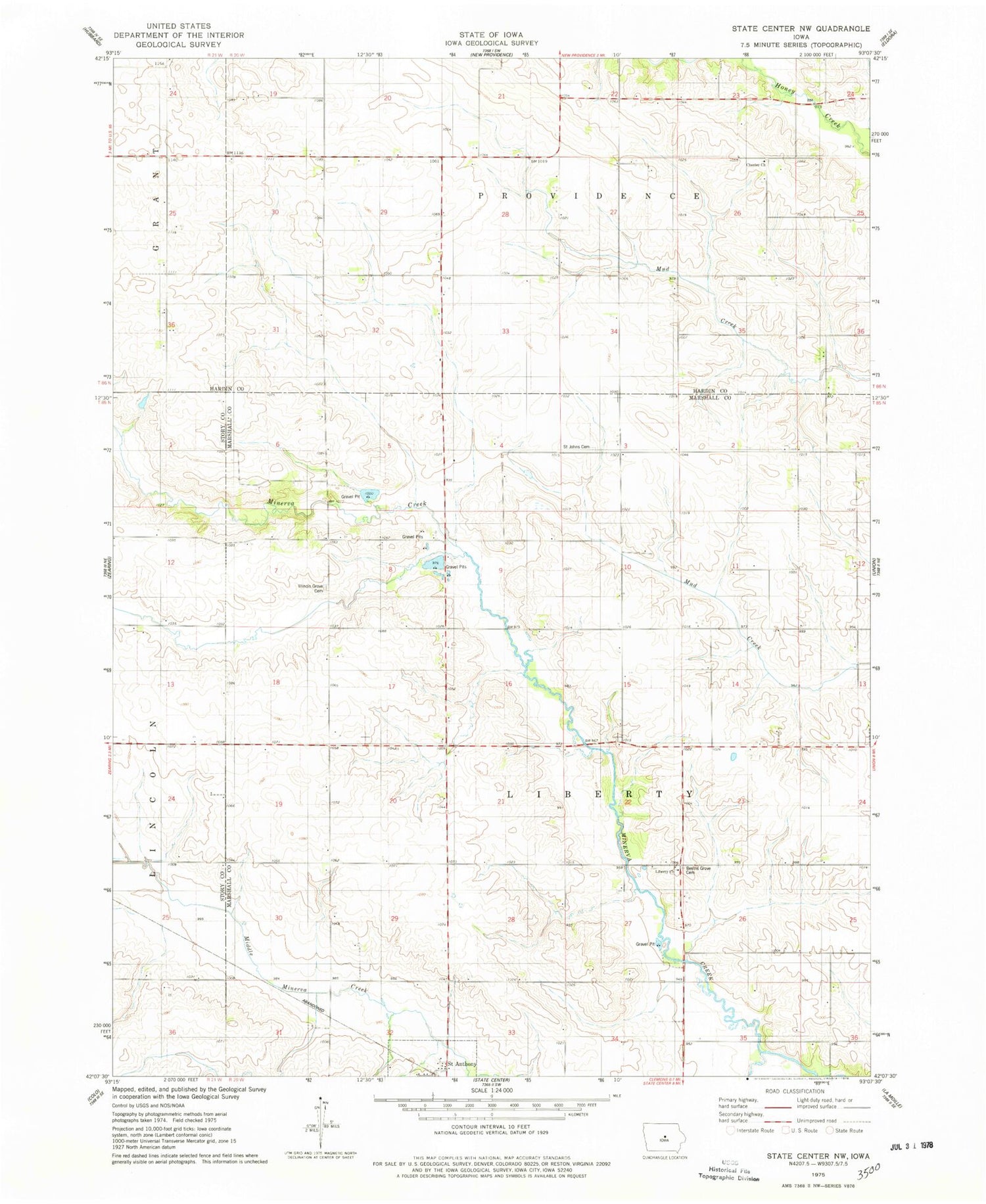 Classic USGS State Center NW Iowa 7.5'x7.5' Topo Map Image