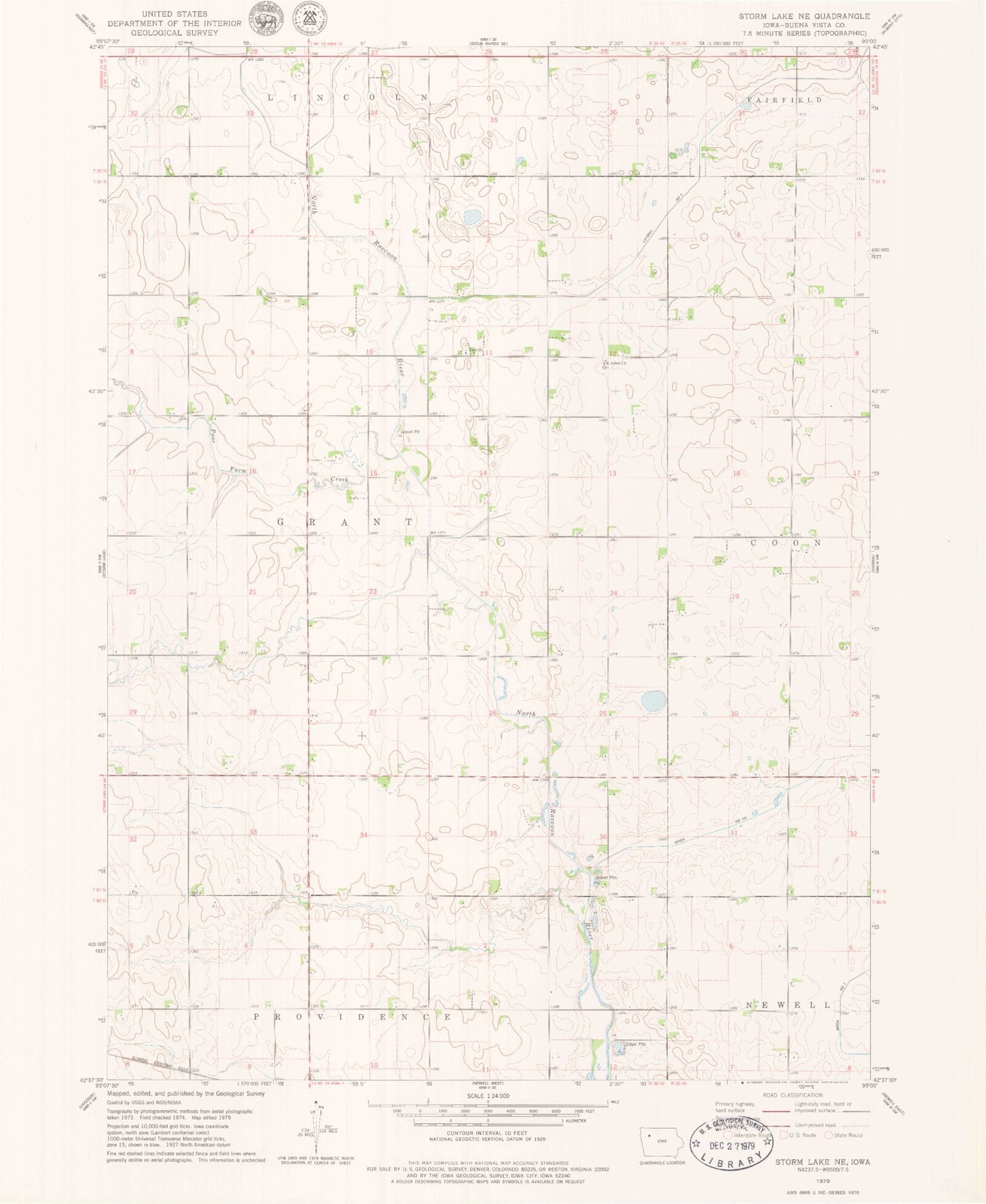 Classic USGS Storm Lake NE Iowa 7.5'x7.5' Topo Map Image