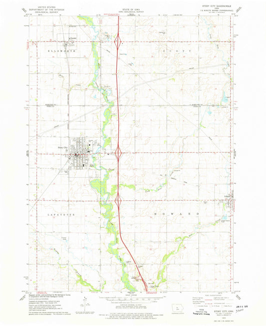 Classic USGS Story City Iowa 7.5'x7.5' Topo Map Image