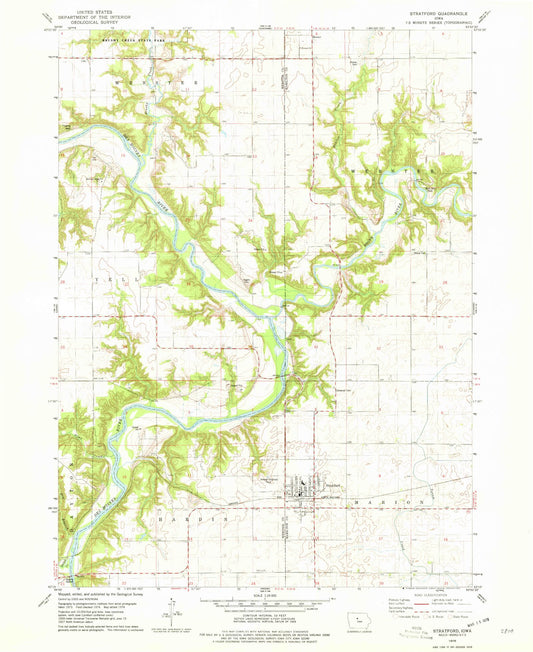 Classic USGS Stratford Iowa 7.5'x7.5' Topo Map Image