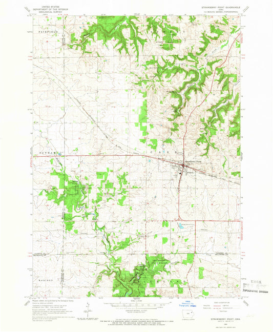 Classic USGS Strawberry Point Iowa 7.5'x7.5' Topo Map Image