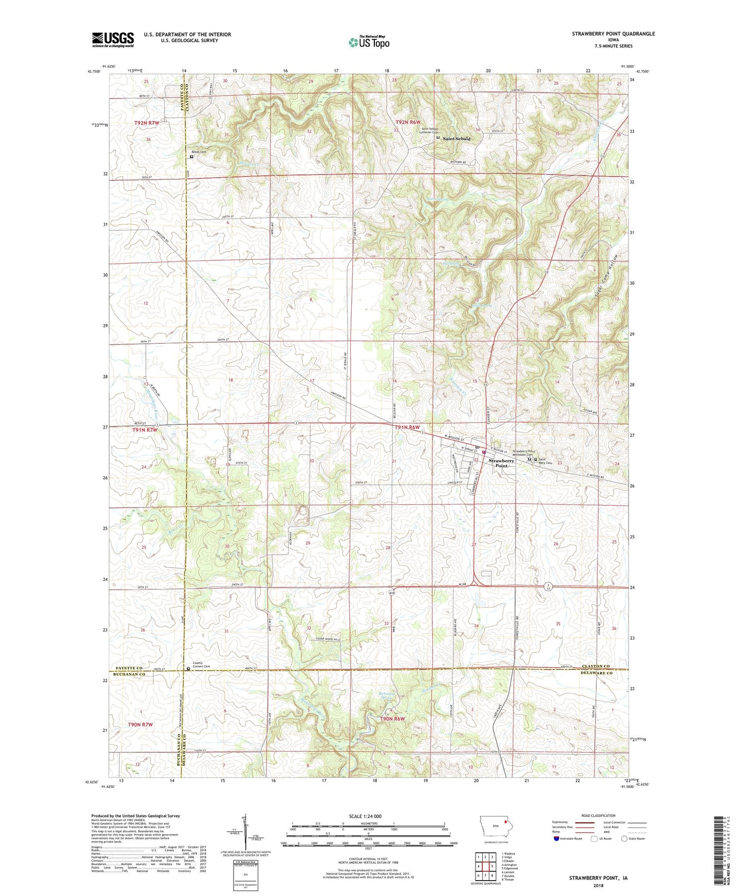 Strawberry Point Iowa US Topo Map Image