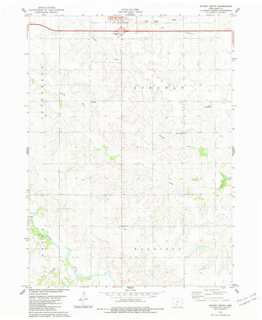 Classic USGS Stuart South Iowa 7.5'x7.5' Topo Map Image