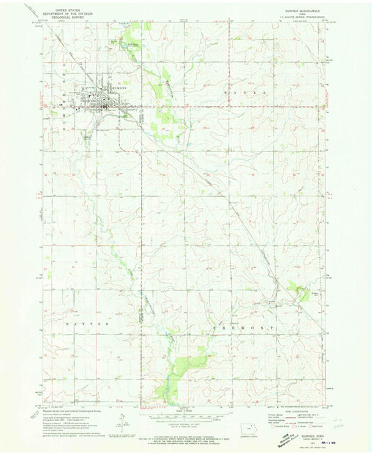 Classic USGS Sumner Iowa 7.5'x7.5' Topo Map Image
