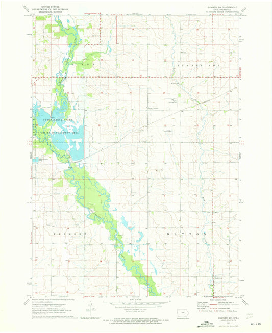 Classic USGS Sumner SW Iowa 7.5'x7.5' Topo Map Image