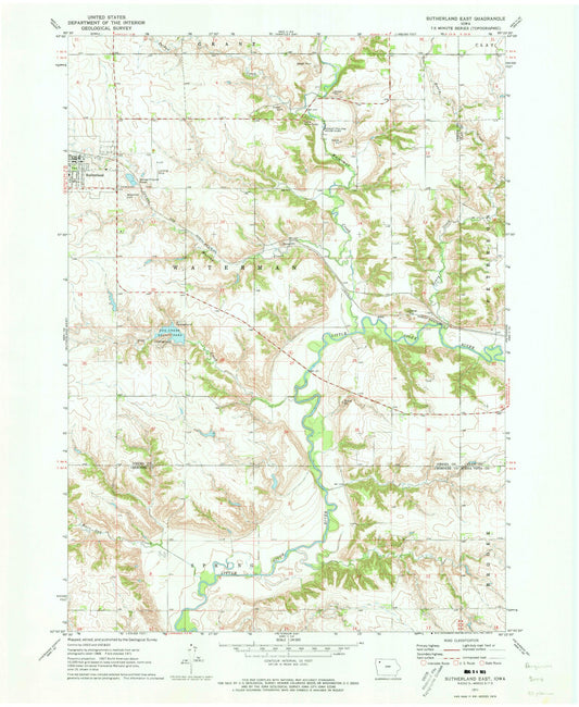 Classic USGS Sutherland East Iowa 7.5'x7.5' Topo Map Image