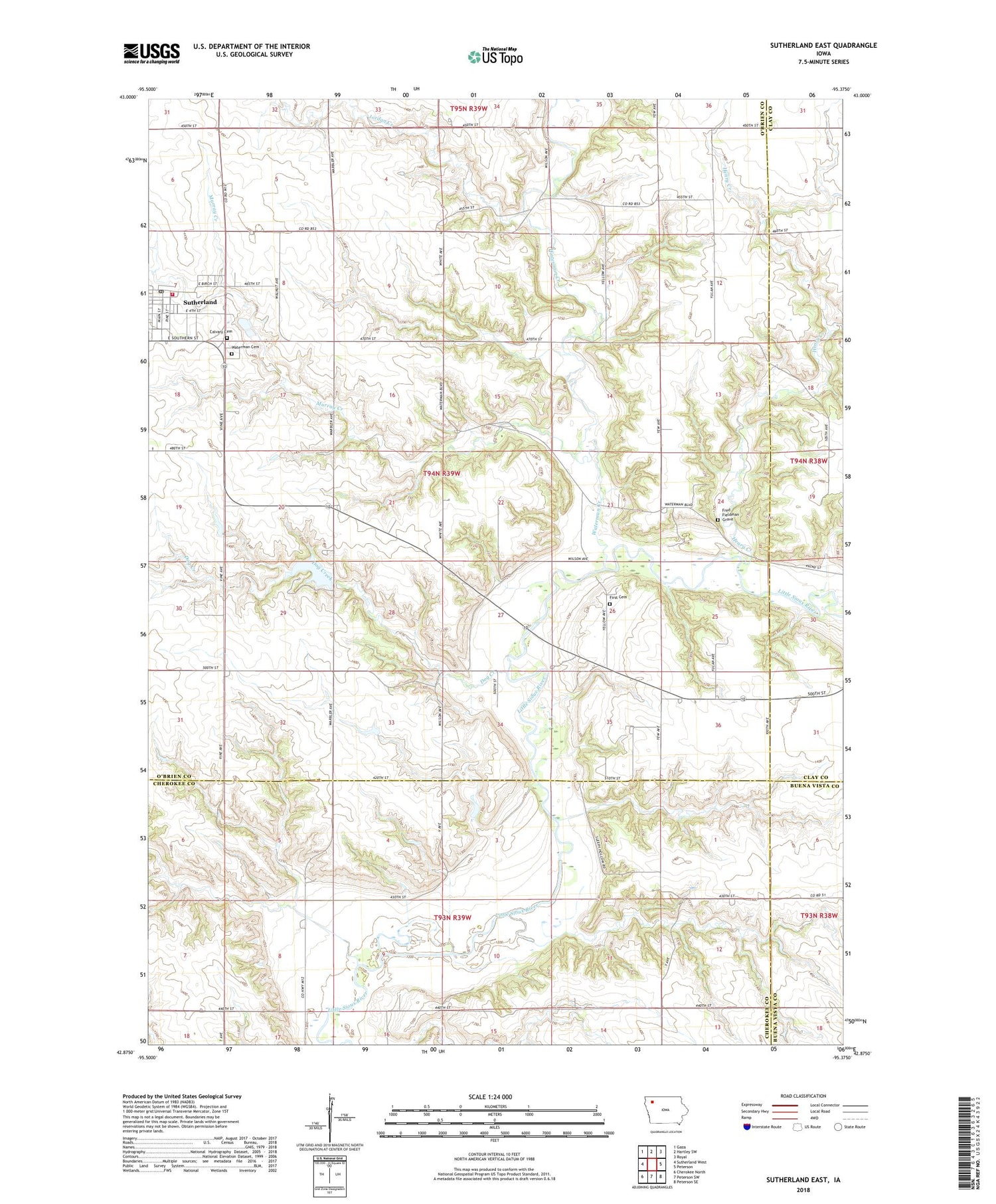 Sutherland East Iowa US Topo Map Image
