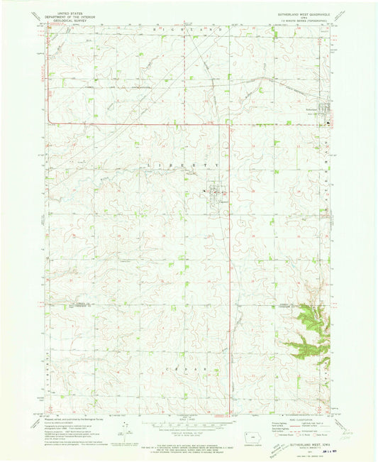 Classic USGS Sutherland West Iowa 7.5'x7.5' Topo Map Image