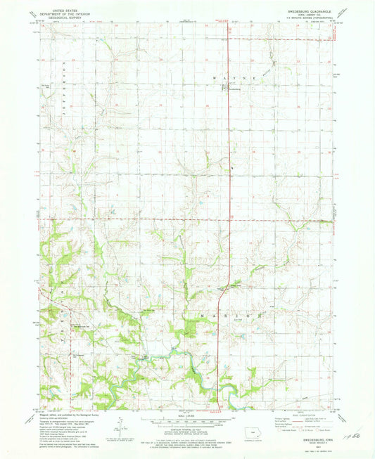 Classic USGS Swedesburg Iowa 7.5'x7.5' Topo Map Image