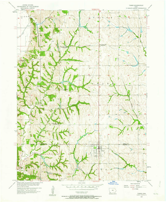 Classic USGS Tabor Iowa 7.5'x7.5' Topo Map Image