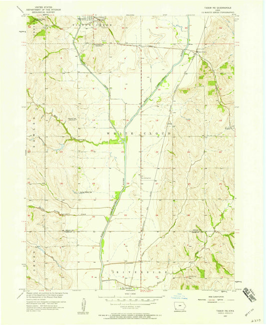 Classic USGS Tabor NE Iowa 7.5'x7.5' Topo Map Image