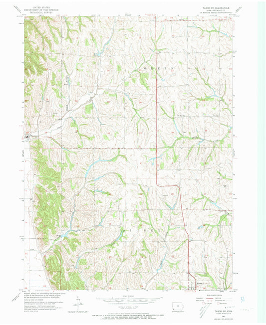 Classic USGS Tabor SW Iowa 7.5'x7.5' Topo Map Image