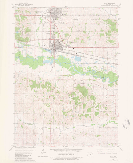 Classic USGS Tama Iowa 7.5'x7.5' Topo Map Image