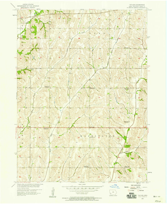 Classic USGS Taylor Iowa 7.5'x7.5' Topo Map Image