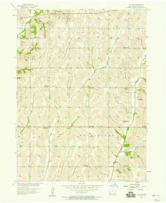 Classic USGS Taylor Iowa 7.5'x7.5' Topo Map Image