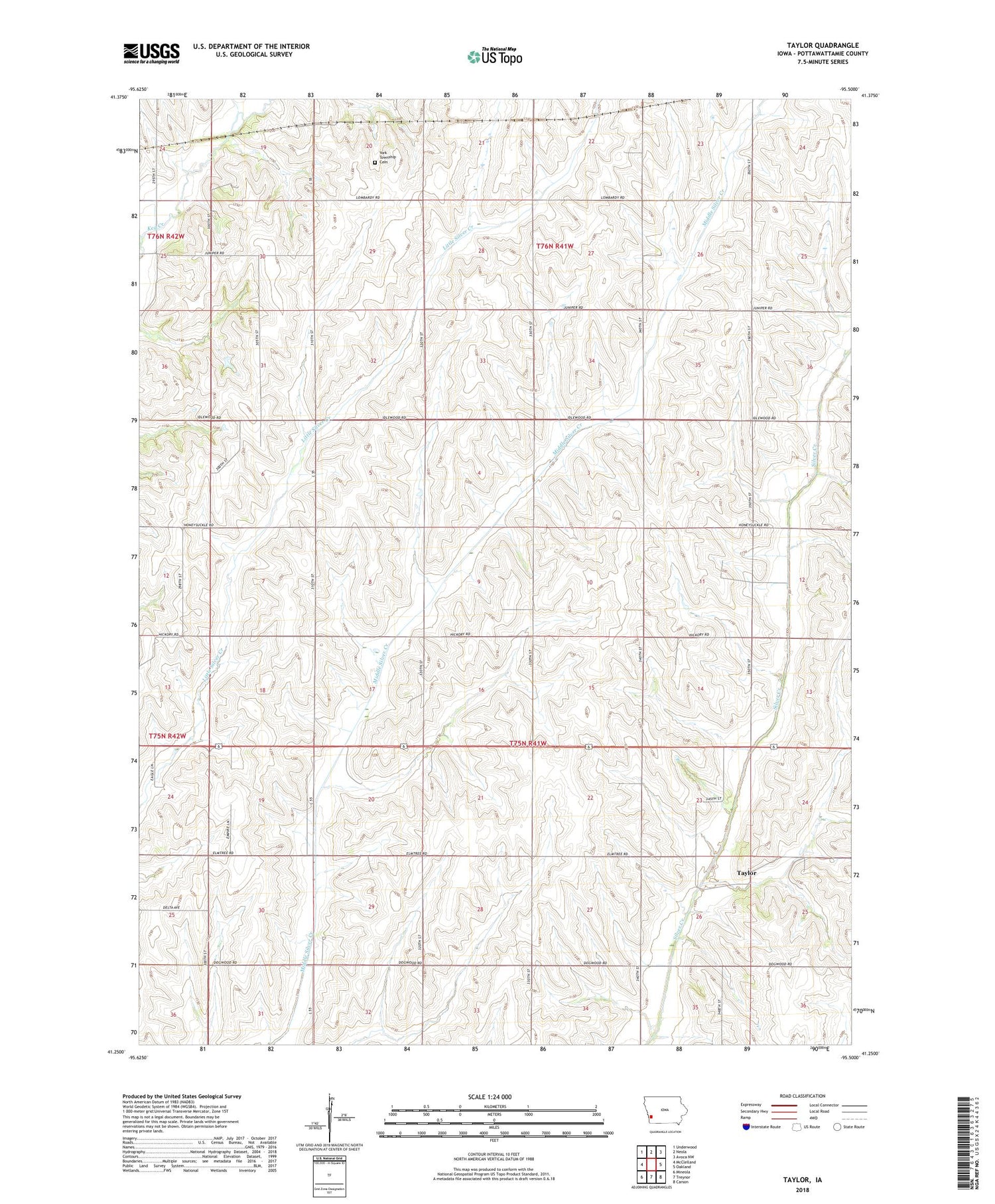 Taylor Iowa US Topo Map Image