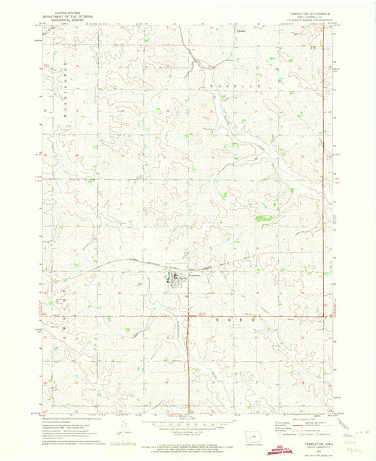 Classic USGS Templeton Iowa 7.5'x7.5' Topo Map Image