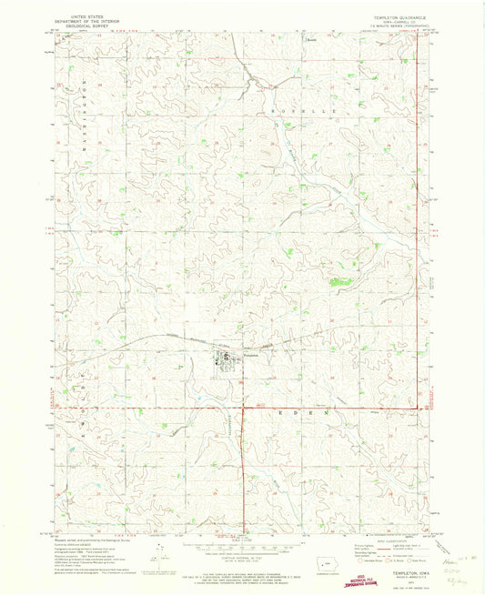 Classic USGS Templeton Iowa 7.5'x7.5' Topo Map Image