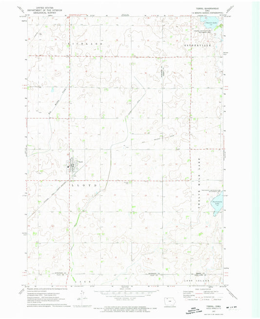 Classic USGS Terril Iowa 7.5'x7.5' Topo Map Image