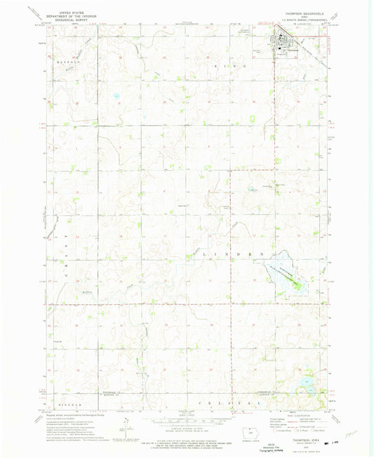 Classic USGS Thompson Iowa 7.5'x7.5' Topo Map Image