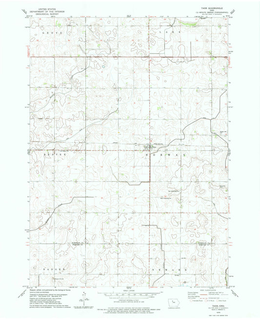 Classic USGS Thor Iowa 7.5'x7.5' Topo Map Image