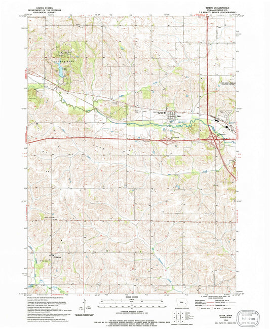 Classic USGS Tiffin Iowa 7.5'x7.5' Topo Map Image