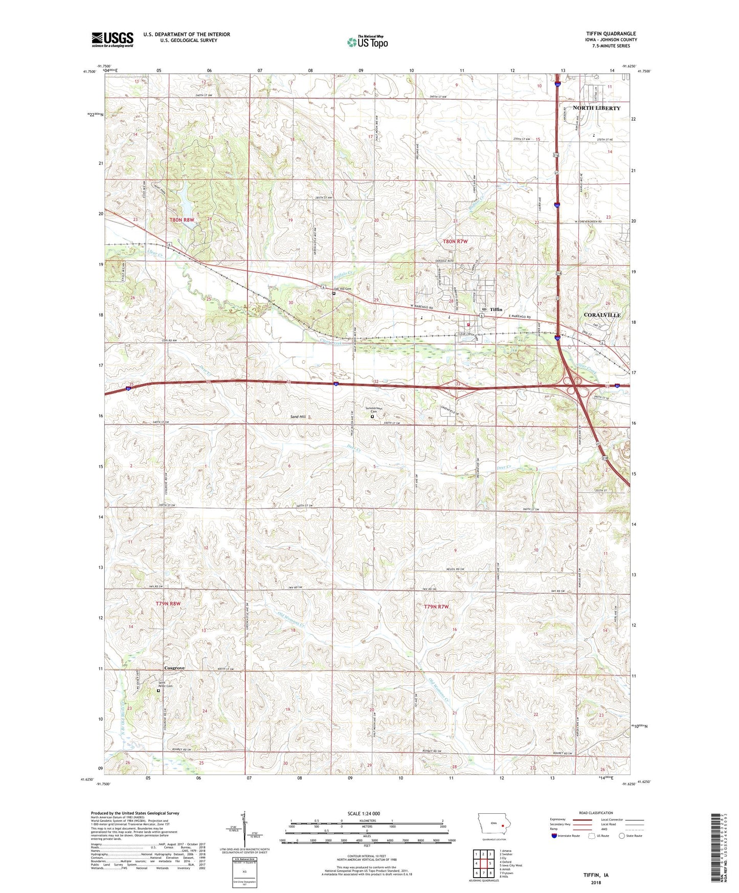 Tiffin Iowa US Topo Map Image