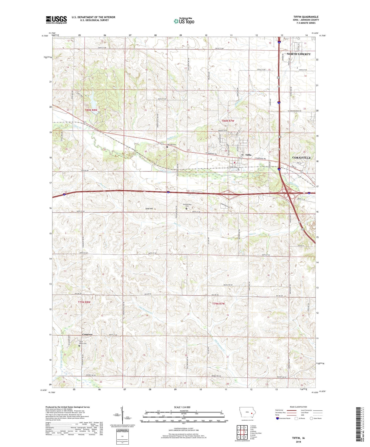Tiffin Iowa US Topo Map Image