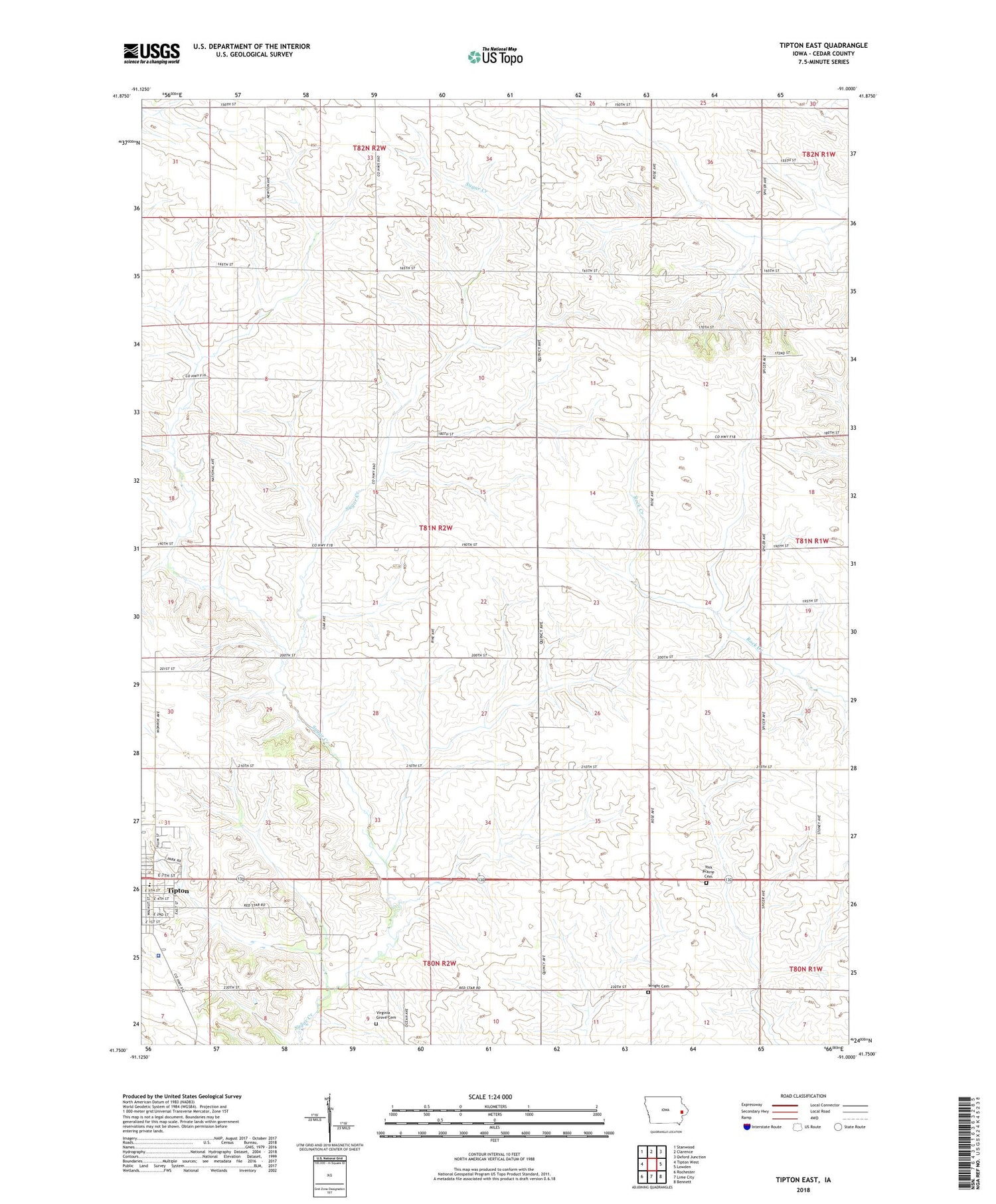 Tipton East Iowa US Topo Map Image