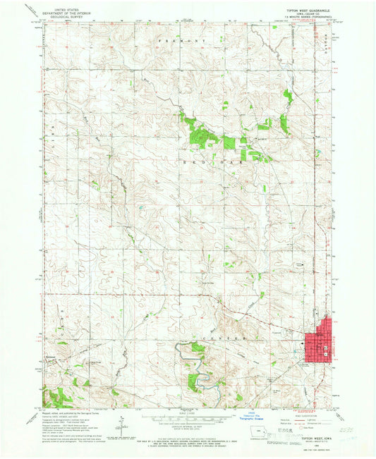 Classic USGS Tipton West Iowa 7.5'x7.5' Topo Map Image