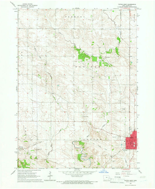 Classic USGS Tipton West Iowa 7.5'x7.5' Topo Map Image